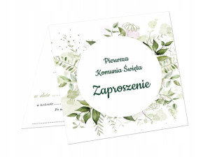 Zaproszenia na I Komunię Świętą 6 szt liście -3