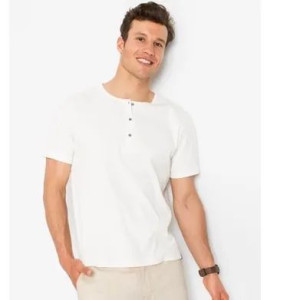 Bonprix Biały Prążkowany Dopasowany T-shirt Koszulka Guziki 48-50 911014