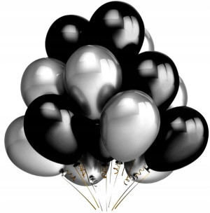 Balony Srebrne Czarne 50szt Ślub Wesele Urodziny