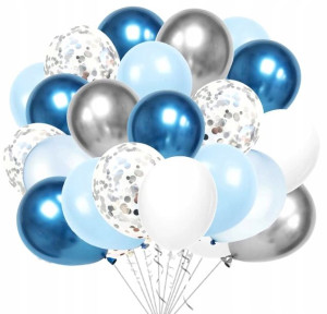 Balony Blue srebrne 60szt Ślub Wesele Urodziny bal