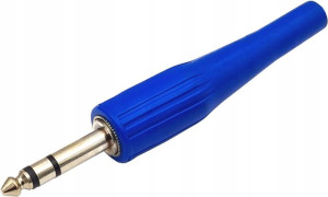 Wtyk Jack 6,3 stereo nikiel na kabel niebiesk guma