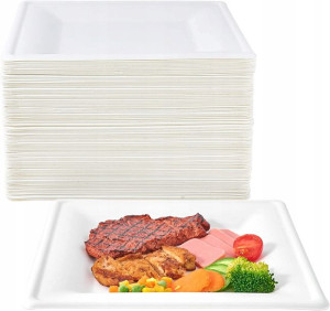 Talerze kwadratowe z trzciny cukrowej 26 cm. 10szt