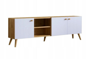 Szafka RTV ELEGANCKA 160 cm dąb/biała SKANDI Styl