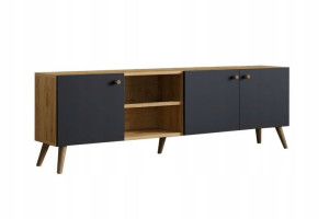 Szafka RTV ELEGANCKA 160 cm dąb/czarna SKANDI Styl