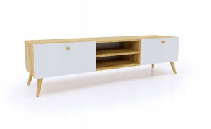 Szafka RTV ELEGANCKA 140 cm dąb/biała SKANDI Styl