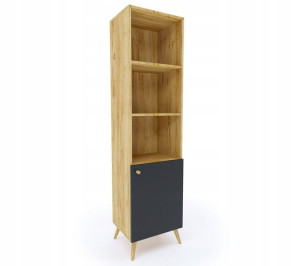 WITRYNA Szafka 50 x 195 cm dąb/czarny SKANDI Styl