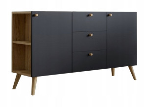 KOMODA Szafka 120 cm dąb/czarna SKANDI Prawa/Lewa