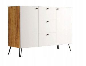 KOMODA Szafka 120 cm LOFTOWA dąb/biała 3 SZUFLADY