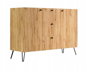 KOMODA Szafka 120 cm LOFTOWA dąb złoty 3 SZUFLADY