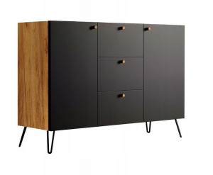 KOMODA Szafka 120 cm LOFTOWA dąb/czarna 3 SZUFLADY