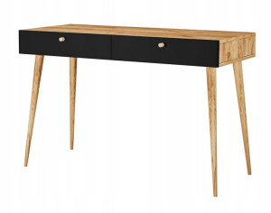 BIURKO 120 cm dąb/czarne DREWNIANE nogi 2 SZUFLADY