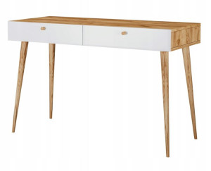 BIURKO 120 cm dąb/białe DREWNIANE nogi 2 SZUFLADY