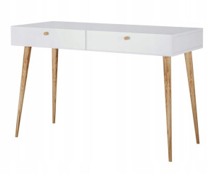 BIURKO 120 cm białe DREWNIANE nogi 2 SZUFLADY