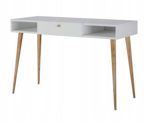 BIURKO 120 cm białe SKANDI DREWNIANE nogi SZUFLADA
