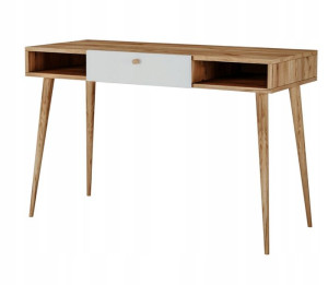 BIURKO 120 cm dąb / białe DREWNIANE nogi SZUFLADA