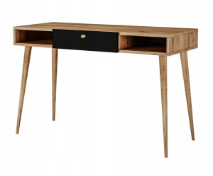 BIURKO 120 cm dąb / czarne DREWNIANE nogi SZUFLADA