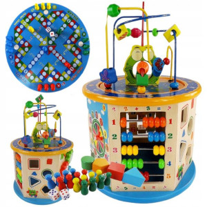 Kostka EDUKACYJNA 8w1 Sorter DREWNIANA + chińczyk