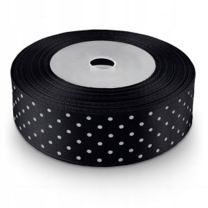 Tasiemka 25 mm Wstążka ozdobna kropki czarny 22mb