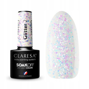 Claresa Lakier hybrydowy GLITTER 2 Brokatowy Biały
