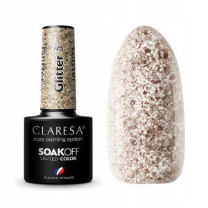 Claresa Lakier hybrydowy GLITTER 3 Brokatowy Złoty