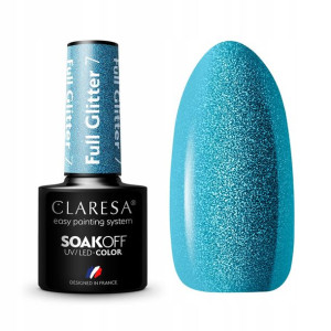 Claresa lakier hybryd Full Glitter 7 Brokat Błękit