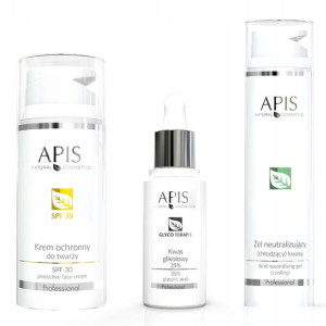 APIS KWAS Glikolowy 35% eksfoliacja zestaw krem UV