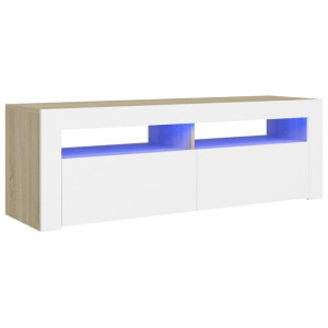 Szafka TV z oświetleniem LED, biel i dąb sonoma, 120x35x40 cm