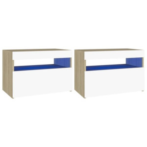 Szafki pod TV z LED, 2 szt., biel i dąb sonoma, 60x35x40 cm