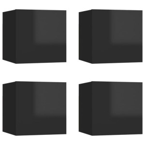 Wiszące szafki TV, 4 szt., wysoki połysk, czarne, 30,5x30x30 cm