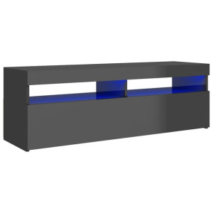 Szafka TV z oświetleniem LED, szara, wysoki połysk, 120x35x40cm