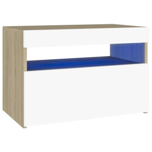 Szafka TV z oświetleniem LED, biel i dąb sonoma, 60x35x40 cm