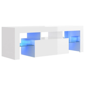 Szafka TV z oświetleniem LED, biała, wysoki połysk, 120x35x40cm