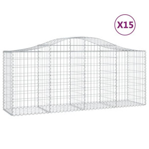 Kosze gabionowe, 15 szt, 200x50x80/100 cm, galwanizowane żelazo