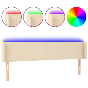 Zagłówek do łóżka z LED, kremowy, 203x16x78/88 cm, tkanina