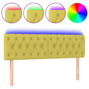 Zagłówek do łóżka z LED, zielony, 160x7x78/88 cm, tkanina