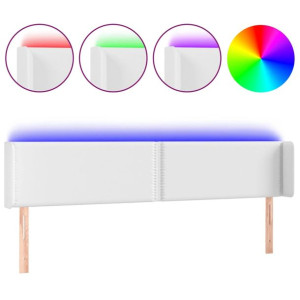Zagłówek do łóżka z LED, biały, 163x16x78/88 cm, sztuczna skóra