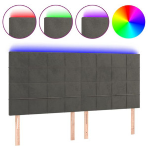 Zagłówek do łóżka z LED, ciemnoszary, 160x5x118/128 cm, aksamit