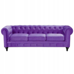 Sofa 3-osobowa welurowa fioletowa CHESTERFIELD Lum