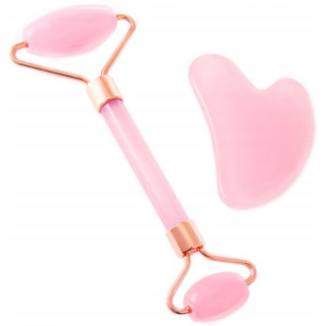 Kamień Gua sha kwarc różowy + roller masażer