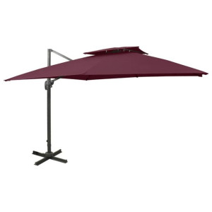 Parasol wiszący z podwójną czaszą, 300x300 cm, bordowy