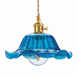 Lampa wisząca sufitowa szklana FLOWER niebieska