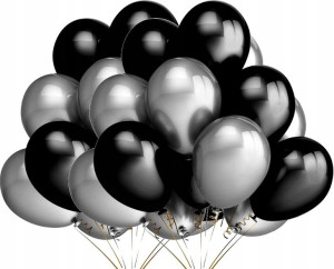 Balony Srebrne Czarne 50szt Ślub Wesele Urodziny