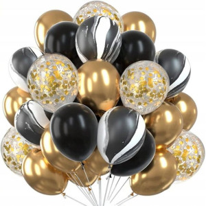 Balony Czarne Złote 60szt Ślub Wesele Urodziny Bal