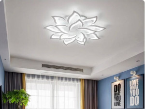 Duża Lampa Sufitowa Żyrandol LED Kwiat Lotosu Pilot Ściemniacz Biała