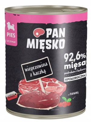 Pan Mięsko psa Wieprzowina z Kaczką szczeniąt 800g