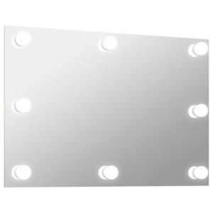 Lustro ścienne z lampkami LED, bez ramy, prostokątne, szklane