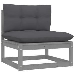 Ogrodowa sofa środkowa z antracytowymi poduszkami, szare drewno