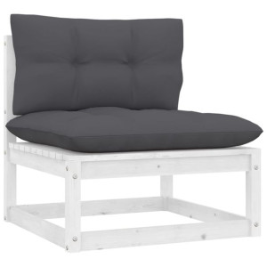 Ogrodowa sofa środkowa z antracytowymi poduszkami, białe drewno
