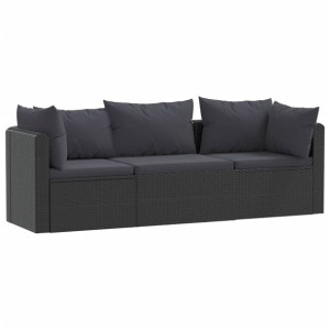 3-częściowa sofa ogrodowa, poduszki, rattan PE, czarny