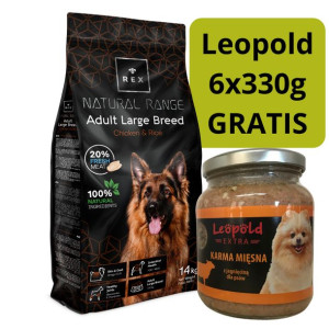 Rex Natural Range Adult Large Breed Chicken & Rice 14kg + Leopold 6x330g